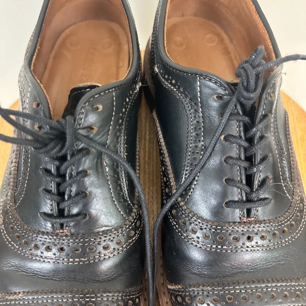 Allen Edmonds Strandmok US 8.5 E Black Blue Bottom Danite Wingtip Dress Shoes